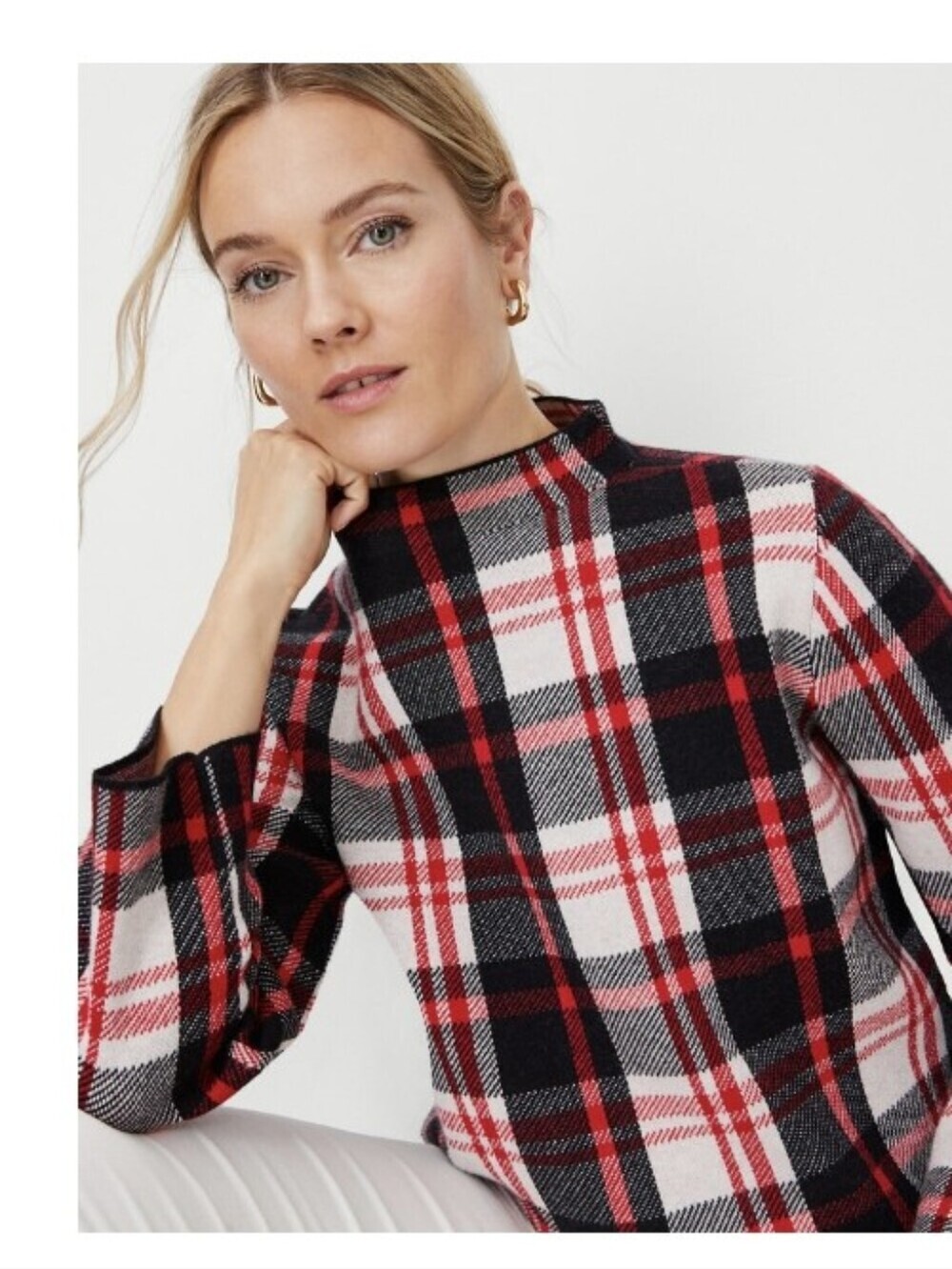 Ann Taylor Relaxed Plaid Jubilee Sweater Red Black White XXl - Picture 1 of 5